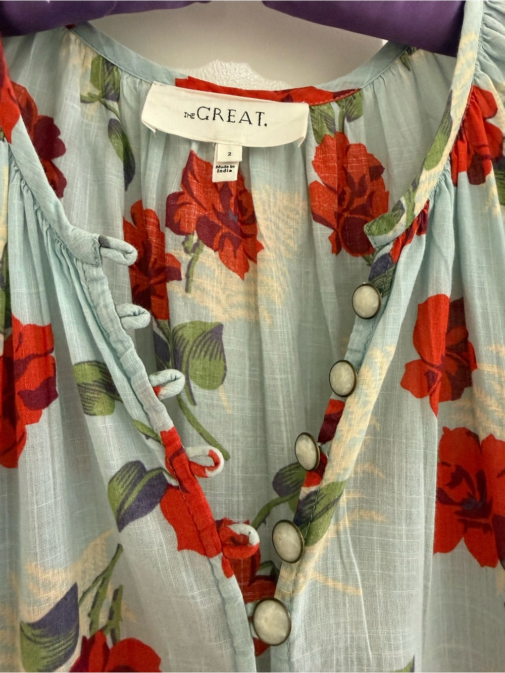 The Great Pleated Ravine Midi Dress Western Rose pearl button cotton - Picture 7 of 14